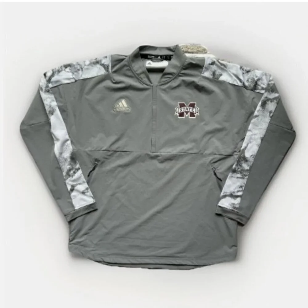 Adidas Gray Mississippi State Bulldogs Quarter-Zip Pullover Jacket Size Medium